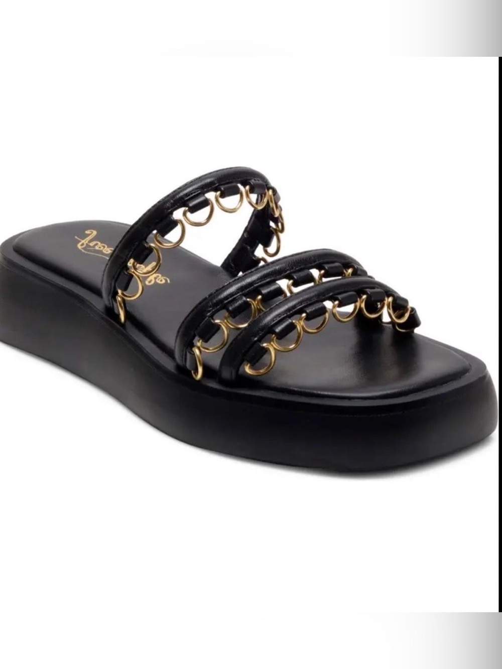 Free People Midas Touch Platform Sandals Black Gold Size 7.5